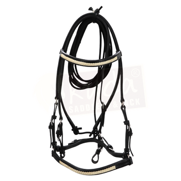 Black Leather Bridle with White Accents