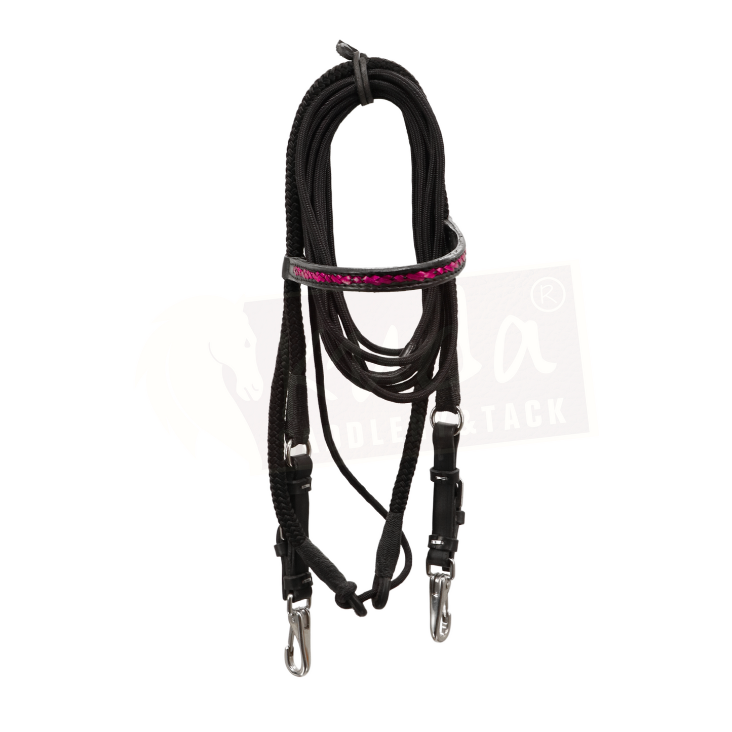 Black Nylon/Leather Headstall with Pink Accents and S.S. Snaps