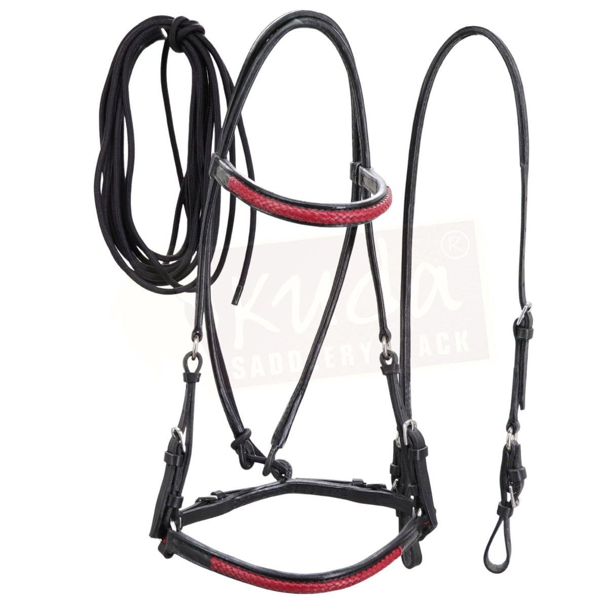 Black Leather Bridle Set with Red Accents