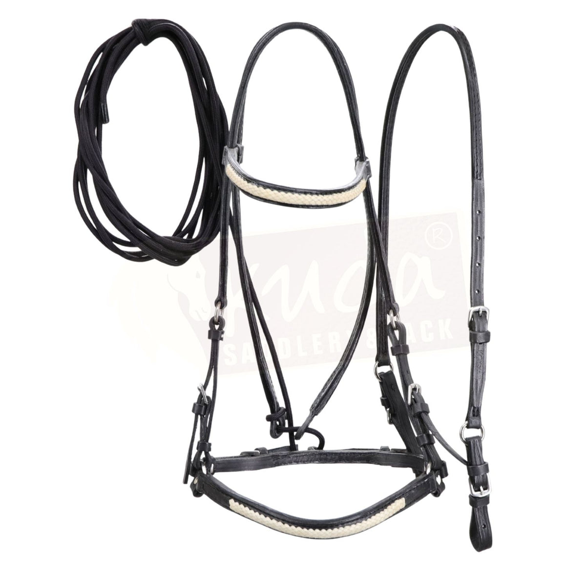 Black Leather Bridle Set with White Accents