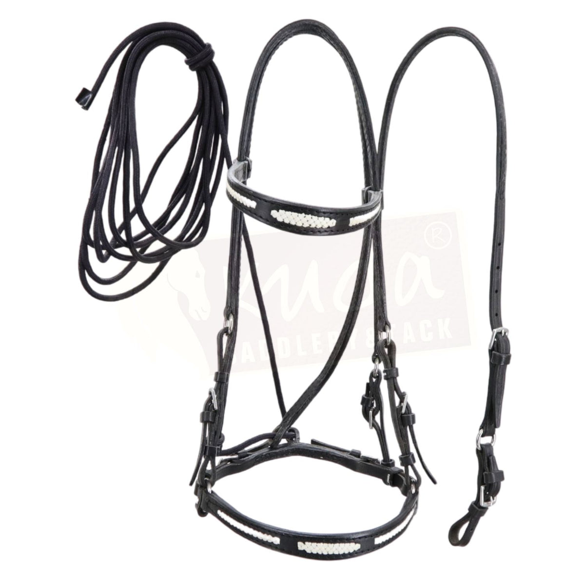 Bridle Black Leather Braided White Leather Accents