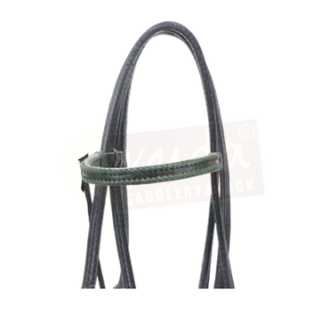 Black Leather Bridle with Dark Green Accents, and Matching Leather End Reins