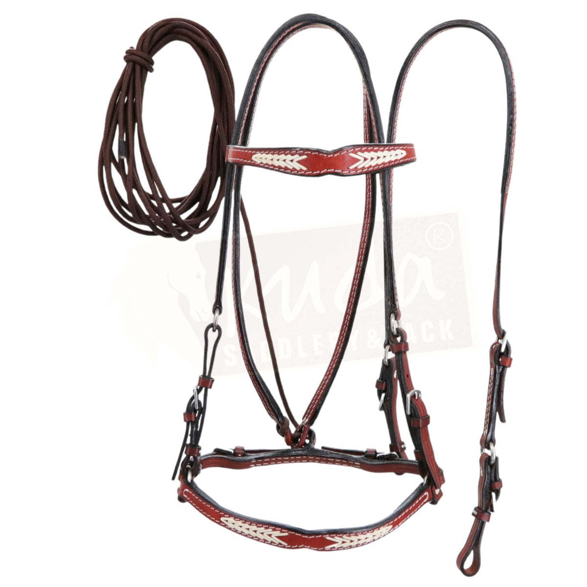 Bridle Brown Leather Braided White Leather Accents