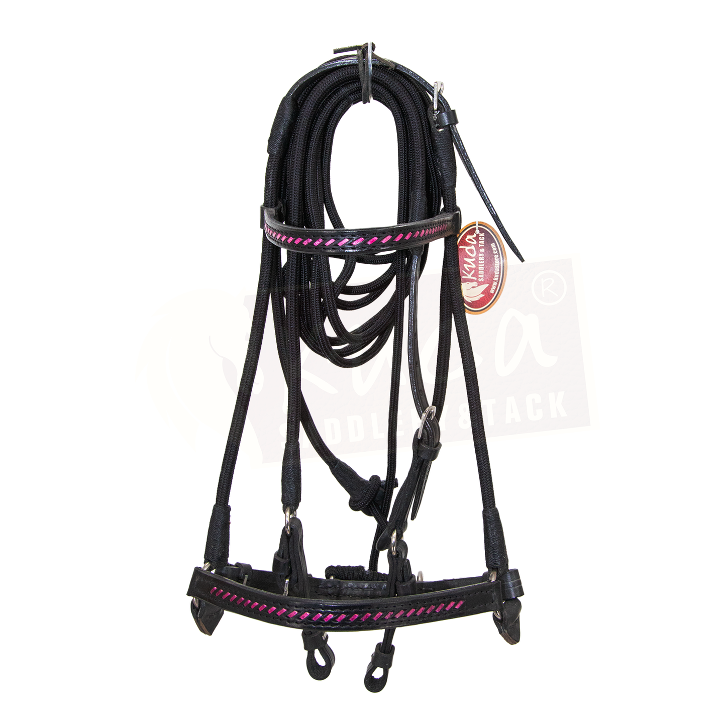 Black Nylon/Leather - Training/Bitless Bridle with Pink Accents
