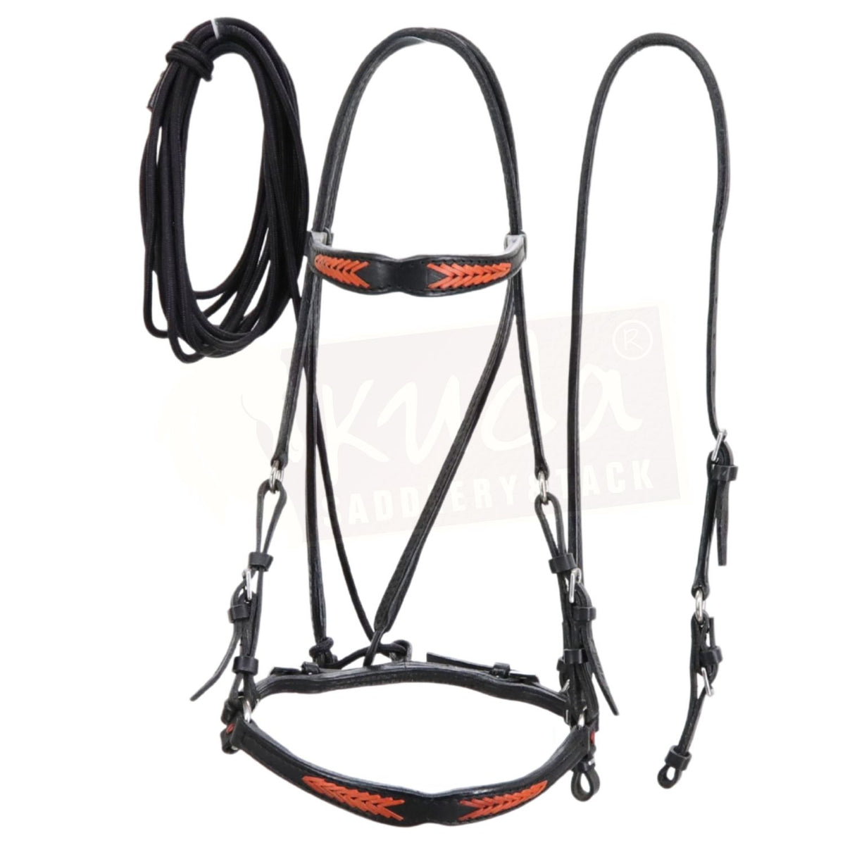 Bridle Black Leather Braided Orange Leather Accents