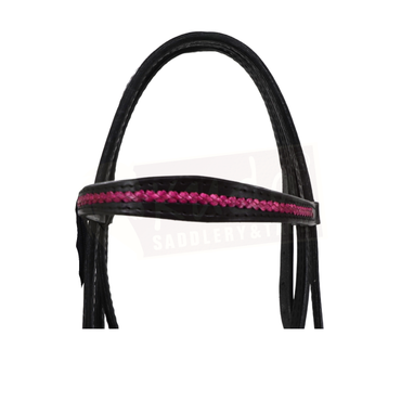 Black Leather Bridle with Braided Pink Accents