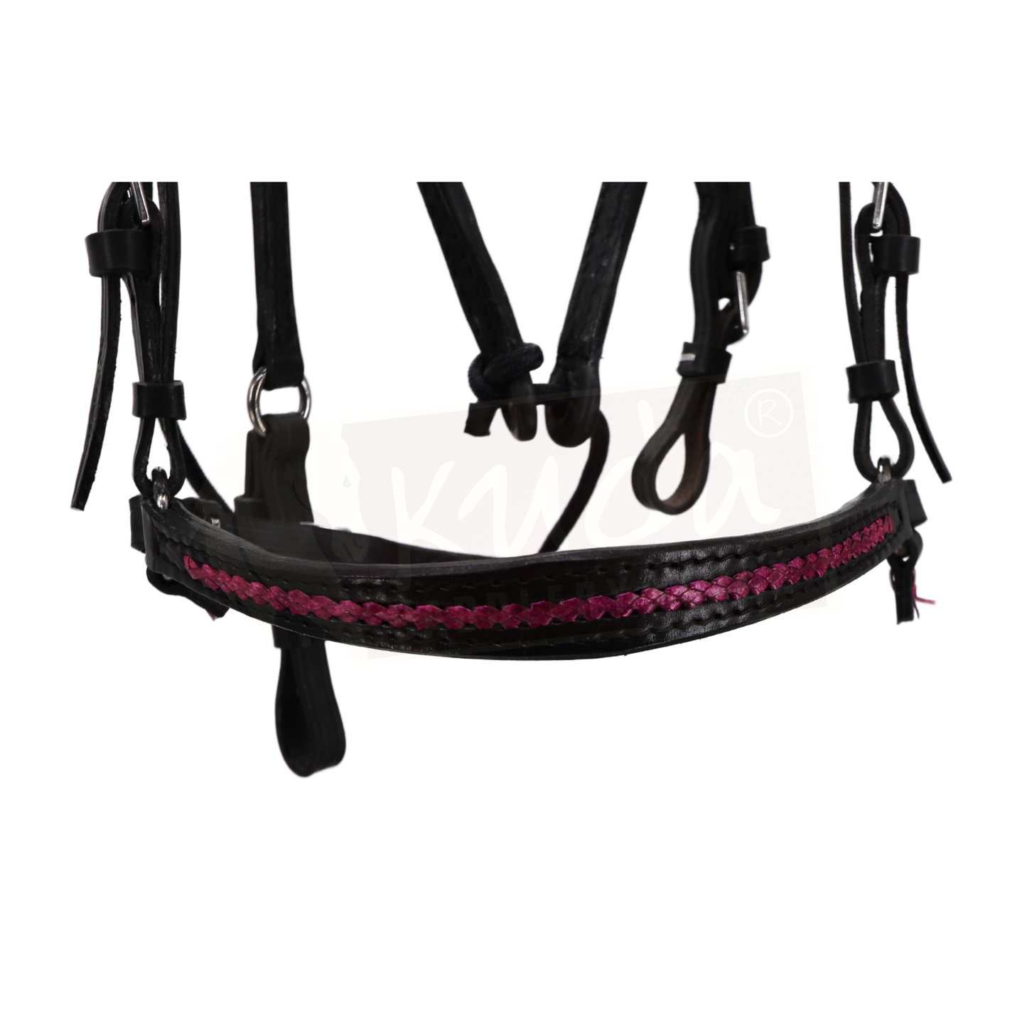 Black Leather Bridle with Braided Pink Accents