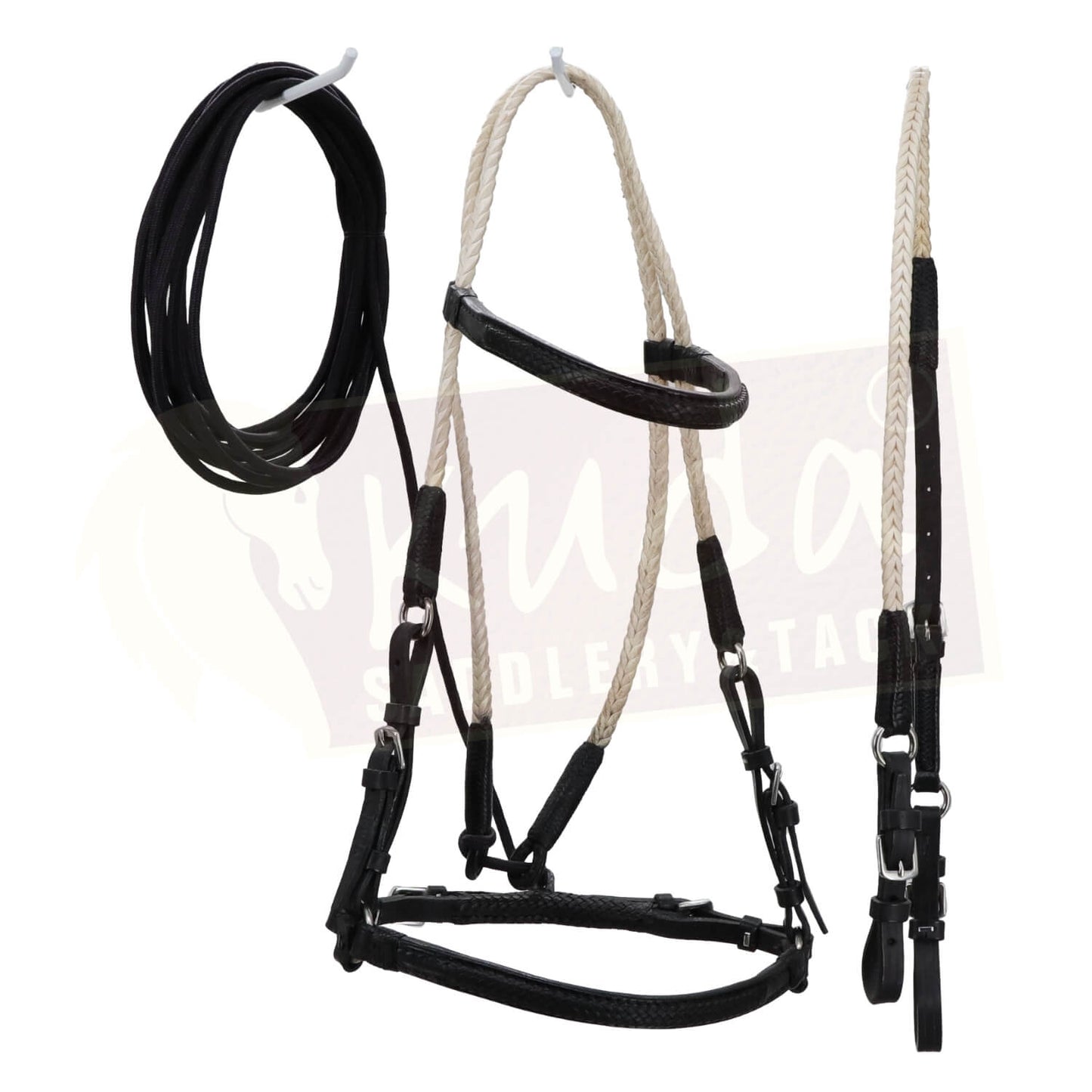 Rawhide Braided Bridle with Black Accents & Matching Bit Holder