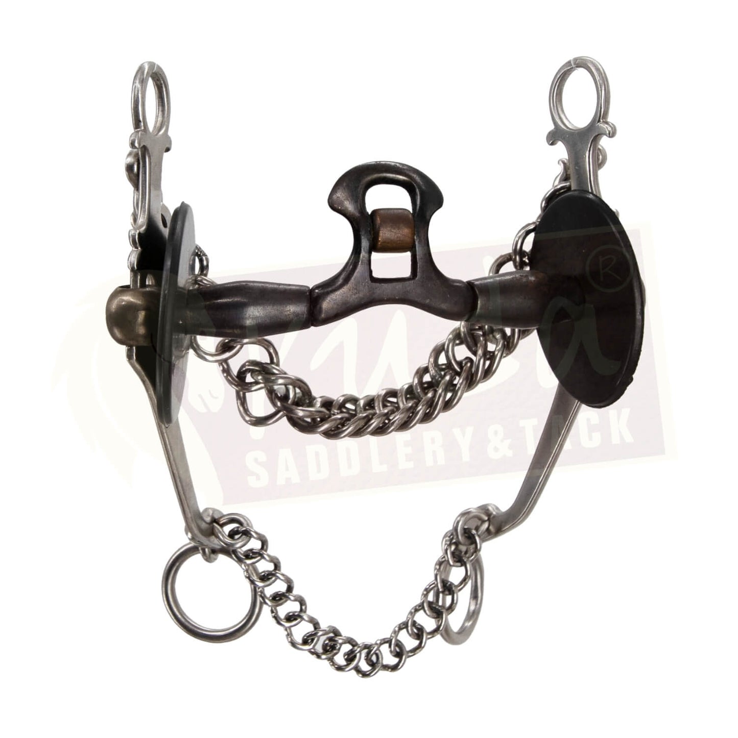 Flat Shank Bit with Black Steel Mouthpiece, Spoon and Rollers