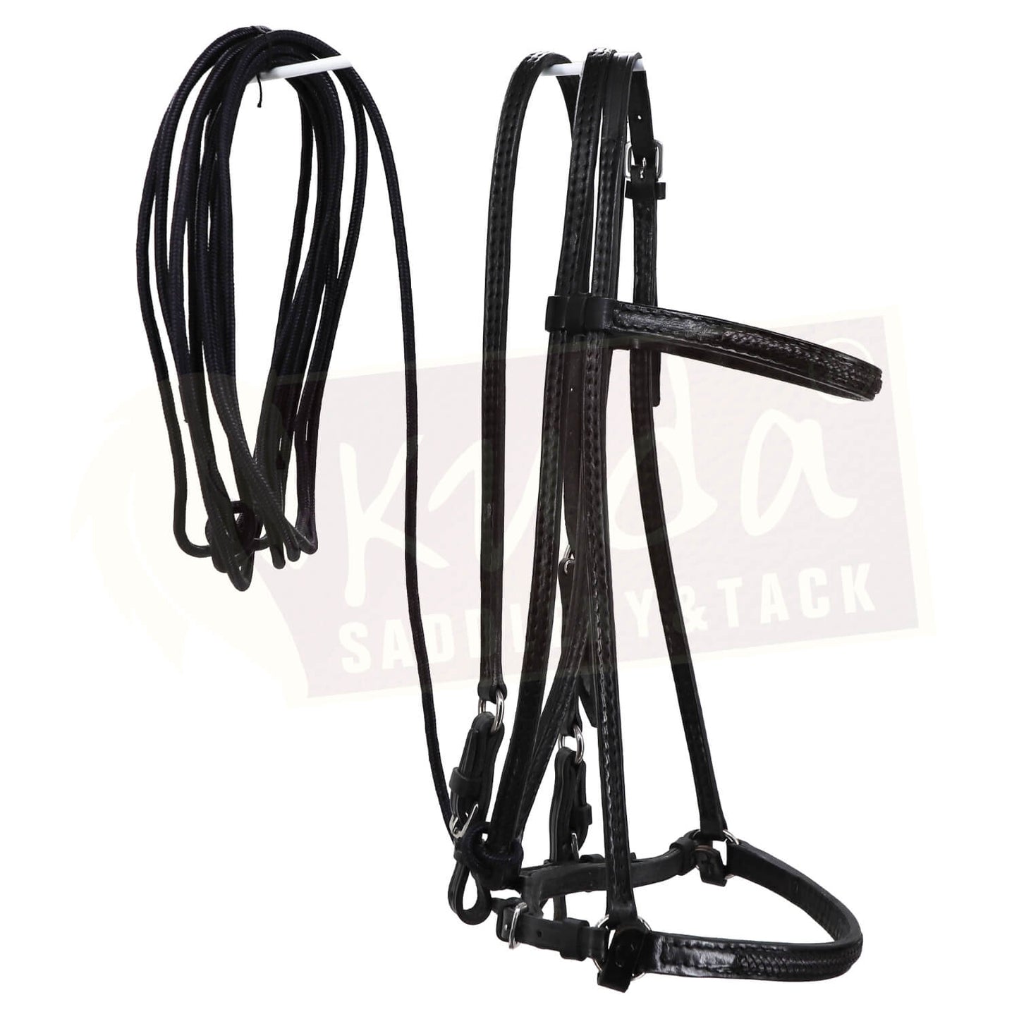 Black Leather Bridle with Braided Black Accents