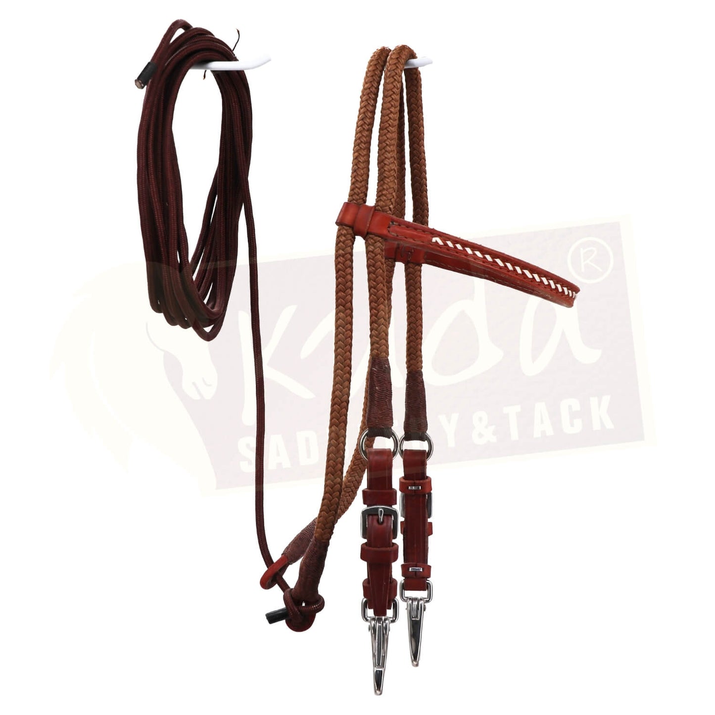 Brown Nylon/Leather Headstall with White Accents and S.S. Snaps