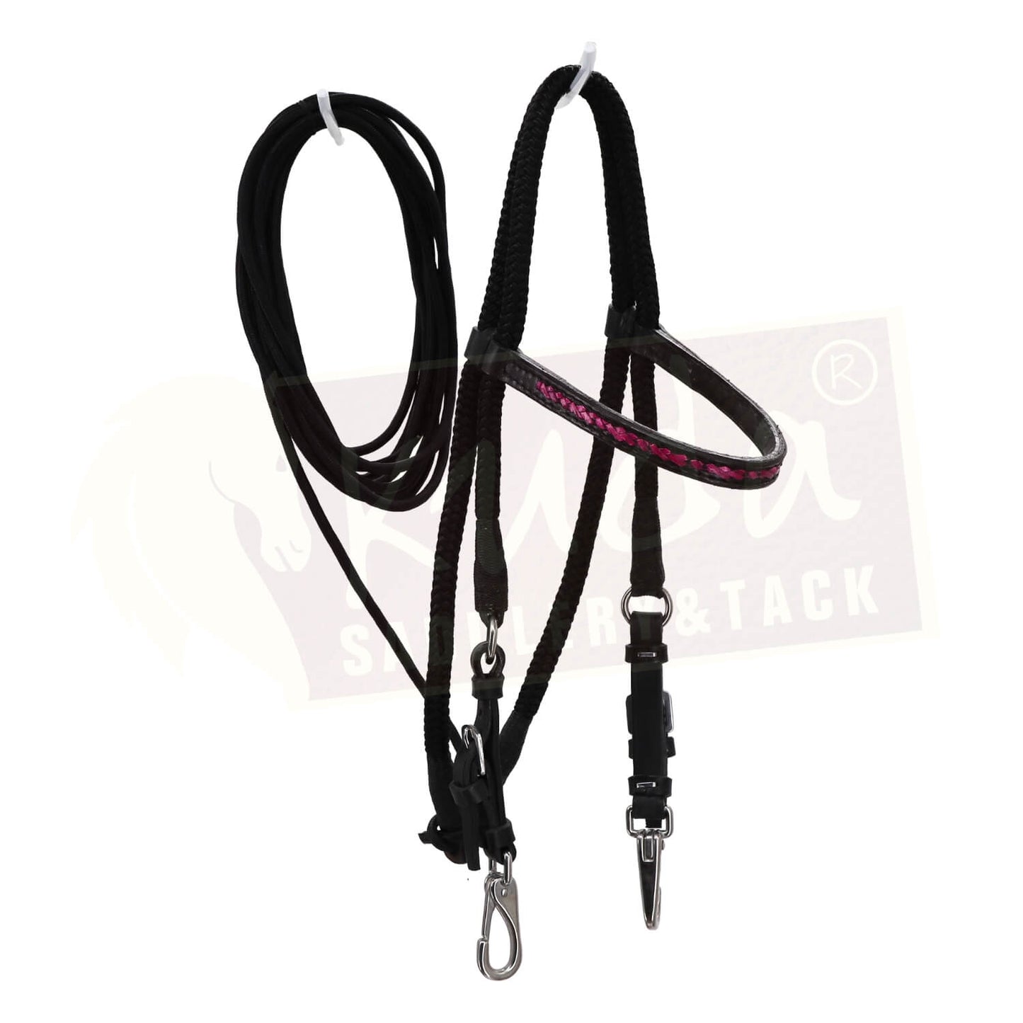 Black Nylon/Leather Headstall with Pink Accents and S.S. Snaps