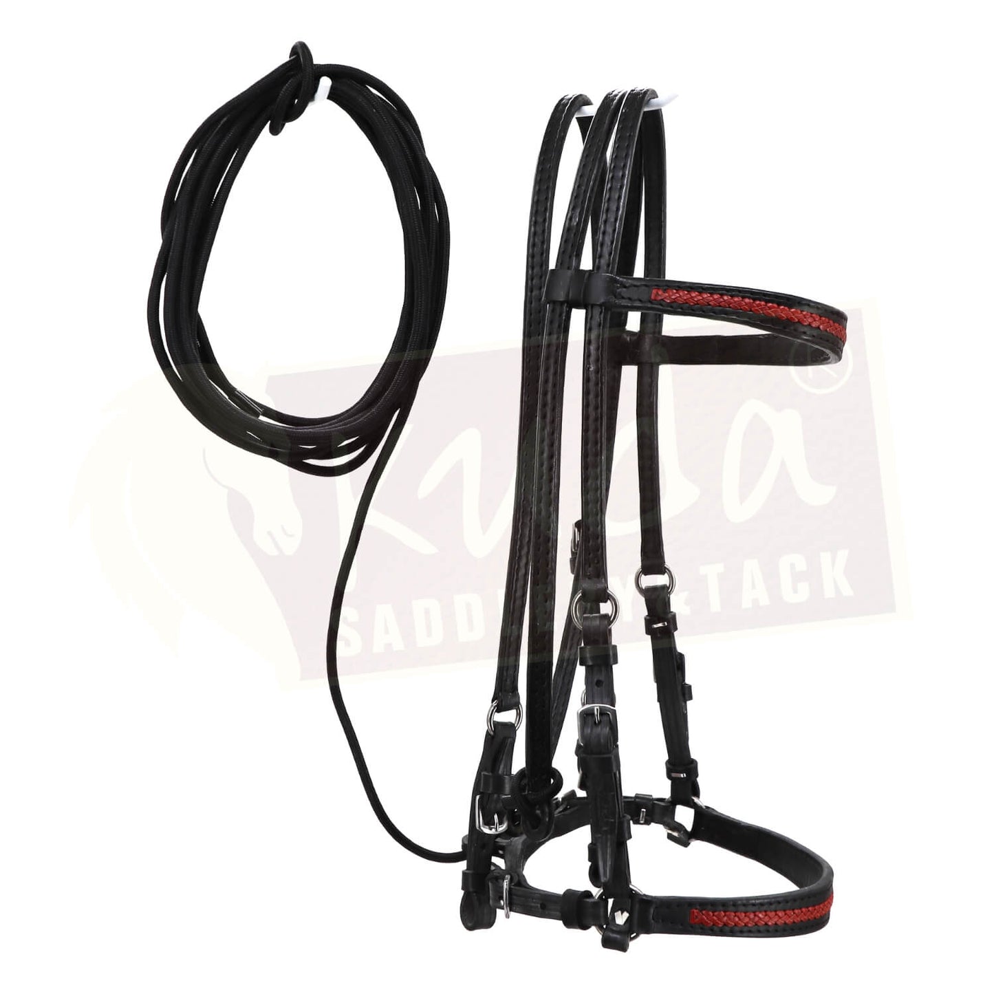 Black Leather Bridle with Braided Chestnut Accents