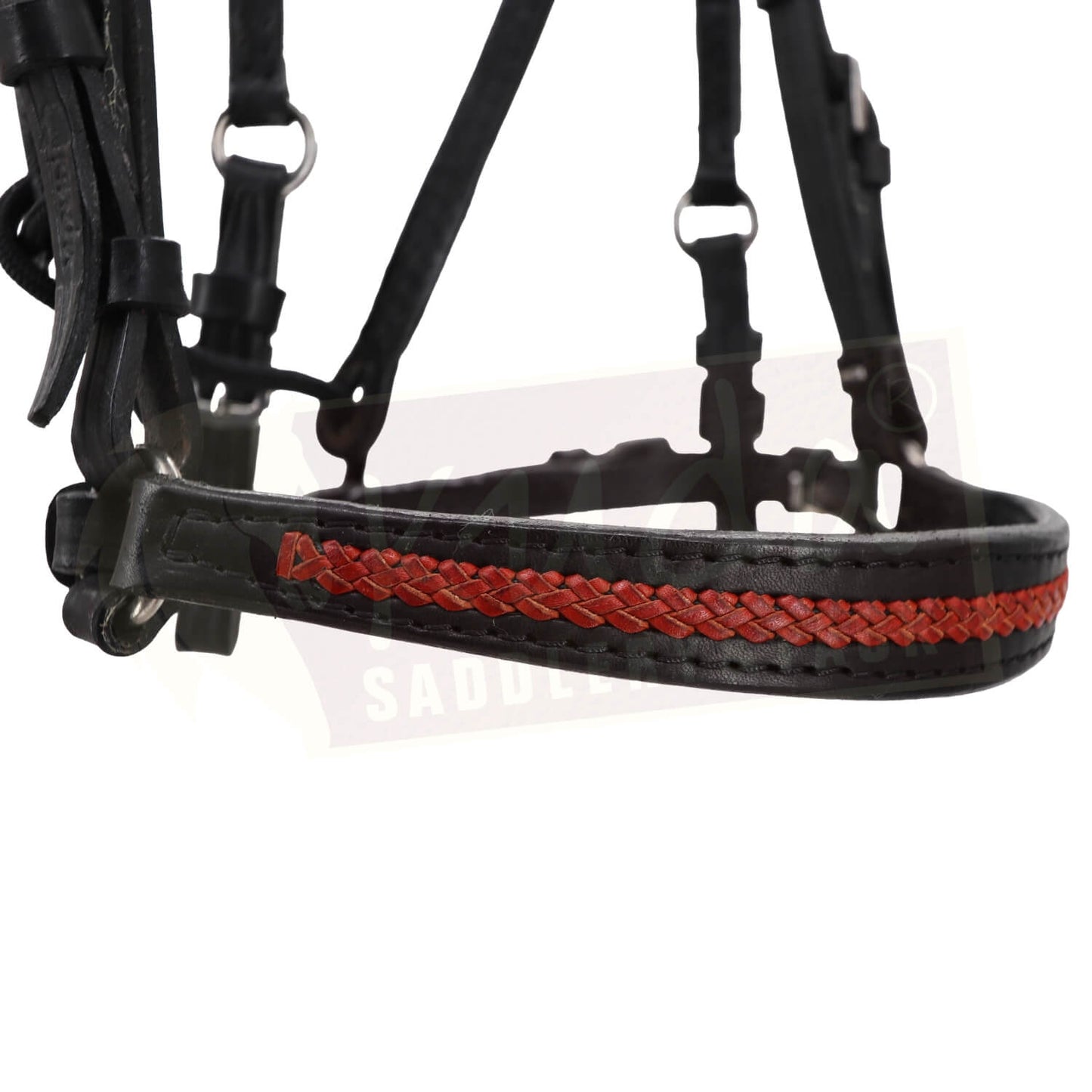Black Leather Bridle with Braided Chestnut Accents