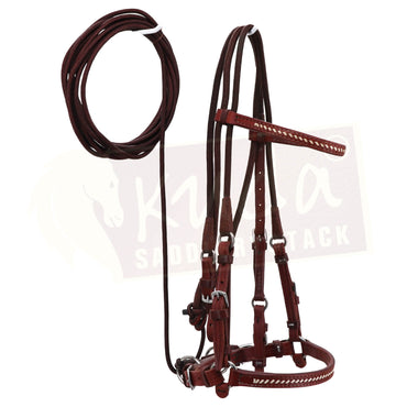 Brown Nylon/Leather - Training/Bitless Bridle with White Accents
