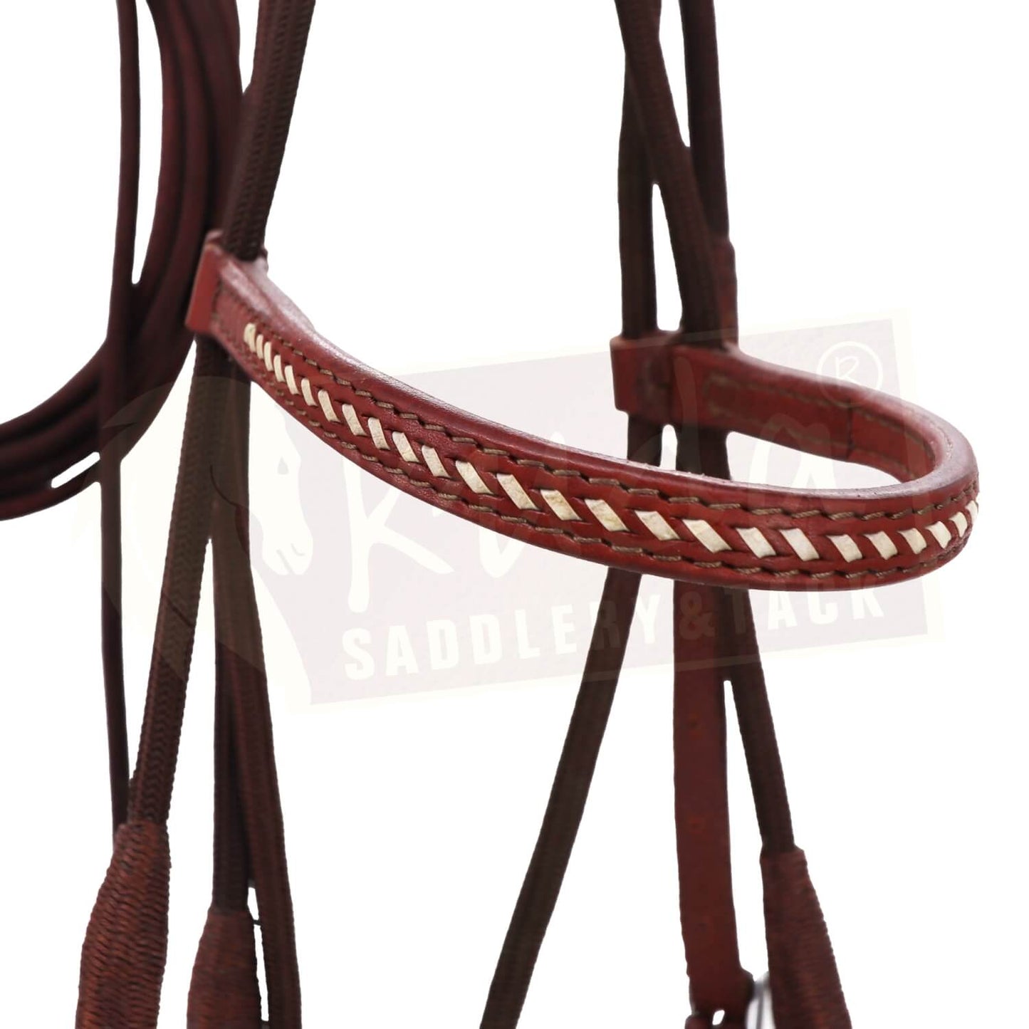 Brown Nylon/Leather - Training/Bitless Bridle with White Accents