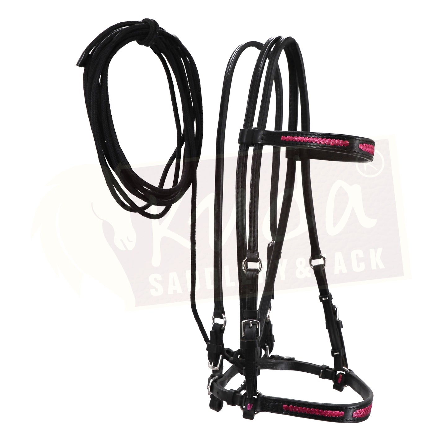 Black Leather Bridle with Braided Pink Accents