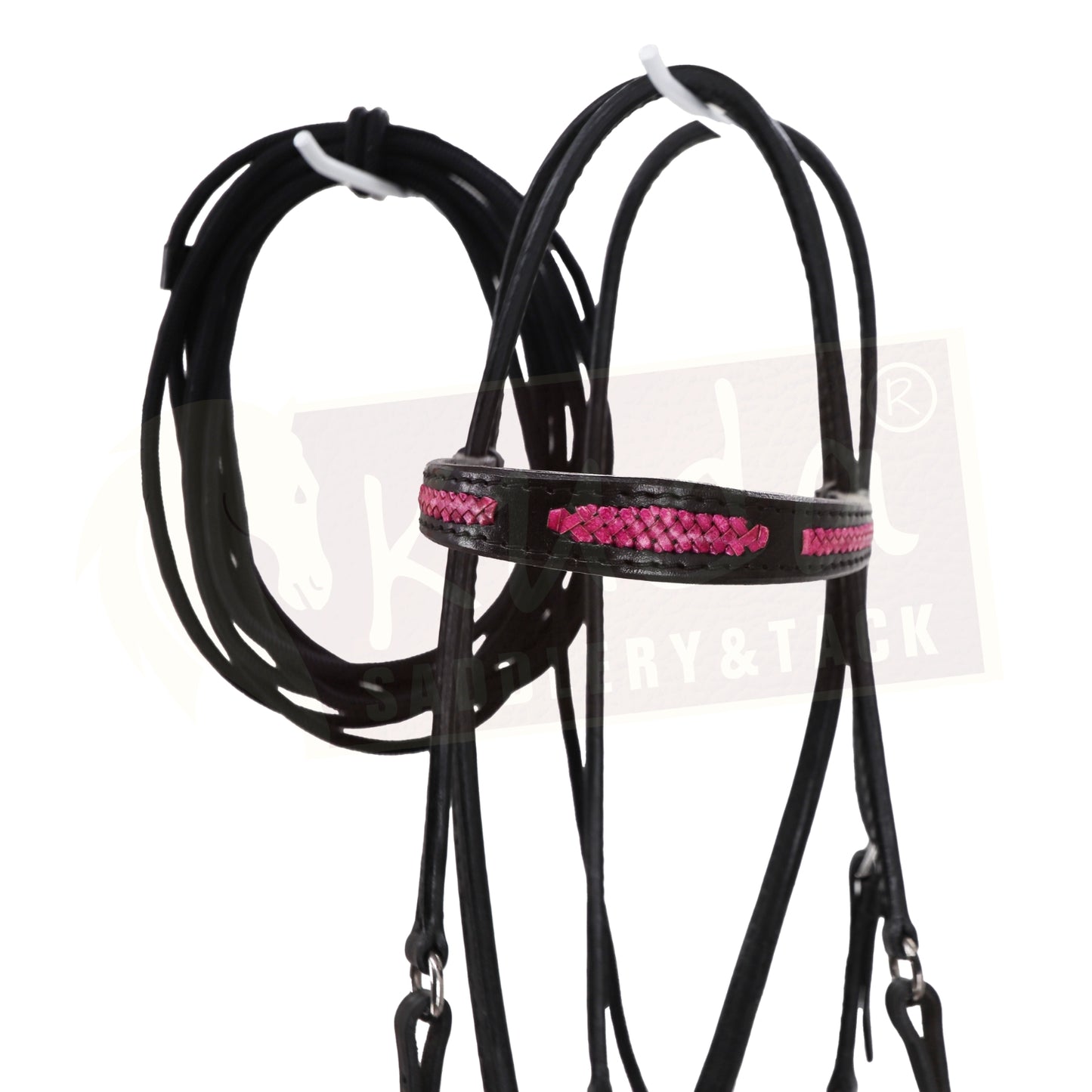 Black Leather Bridle with Braided Pink Accents