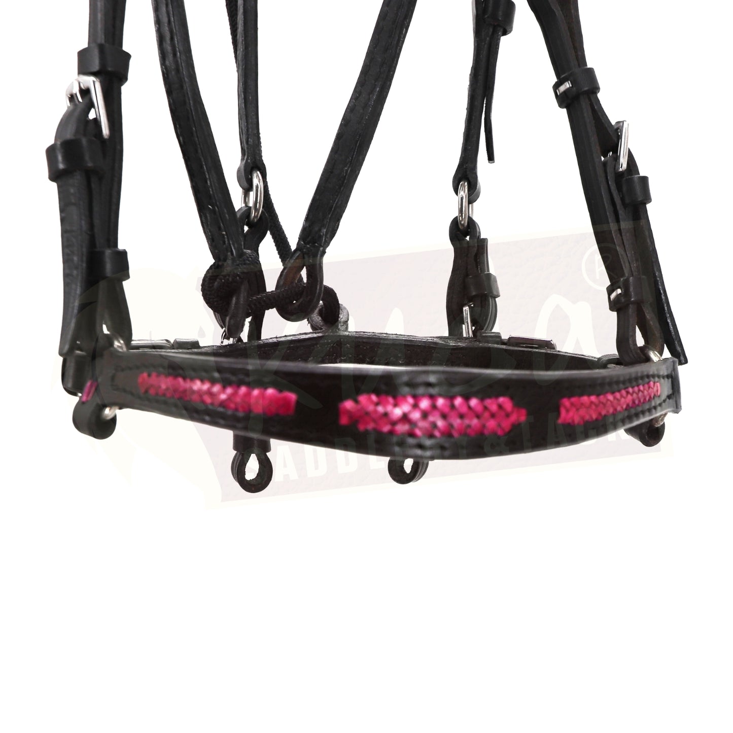 Black Leather Bridle with Braided Pink Accents
