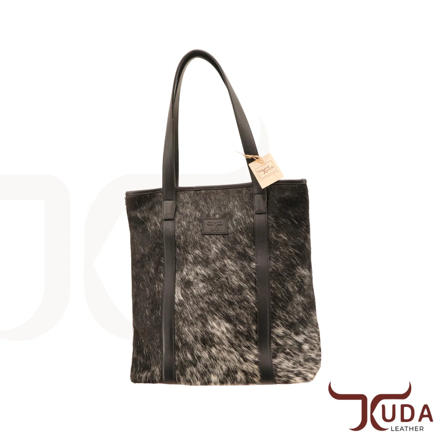 THE JULES – High-quality smooth Black leather shoulder bag with Black & White Speckled Genuine Cowhide and smooth Black leather straps