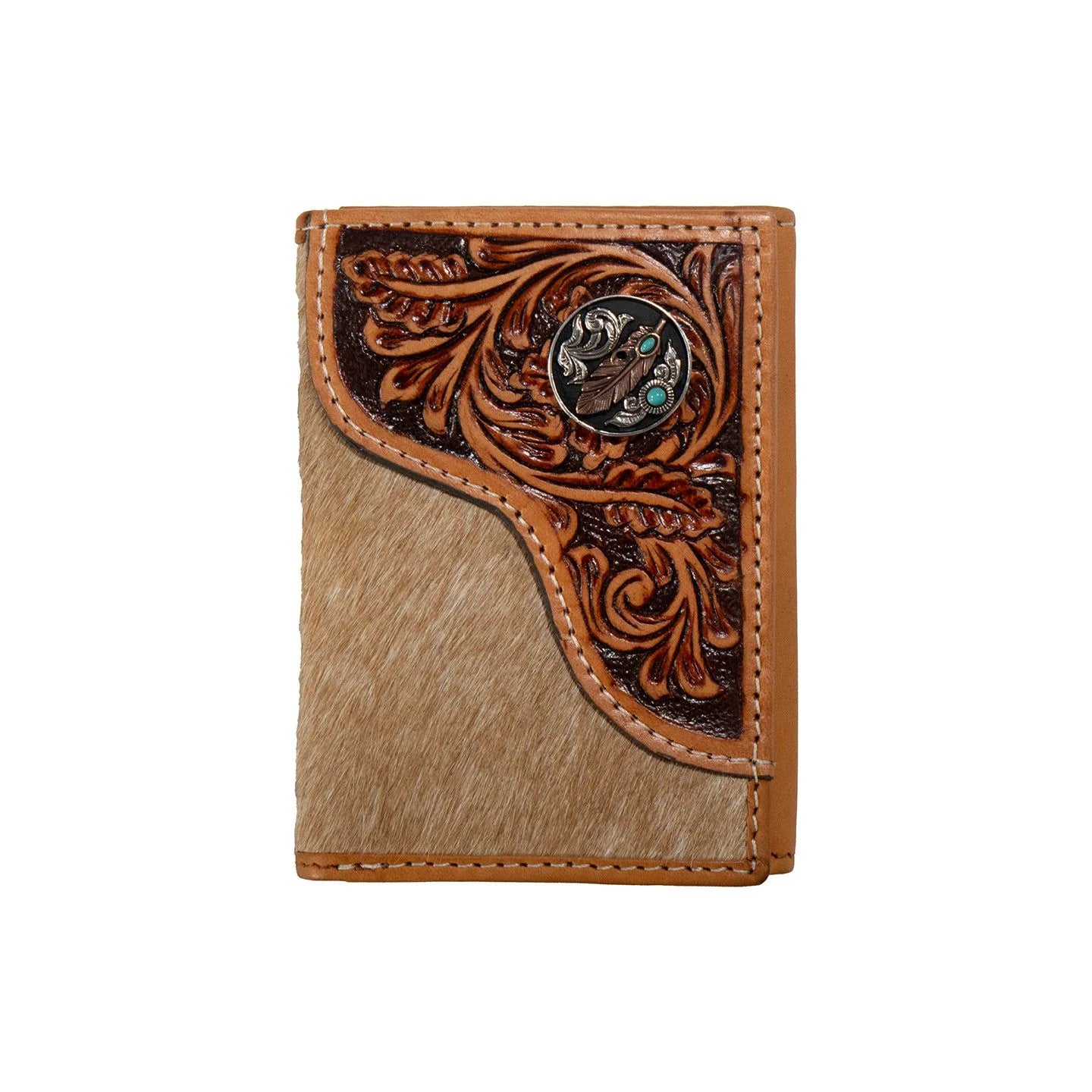 Men's Nocona Tan Bifold Calf Hair and Tooled Leather Overlay Wallet N500048908