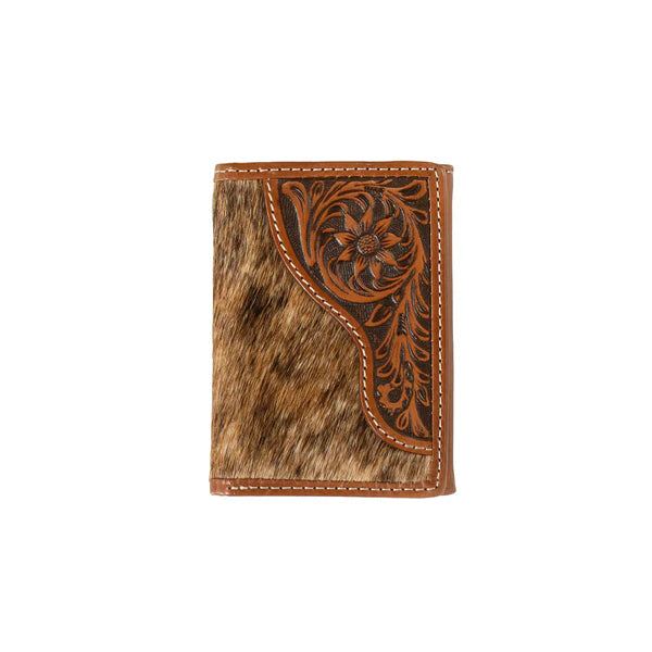 Nocona® Men's Trifold Wallet Cow Hide Tooled Tab Brown N500045602