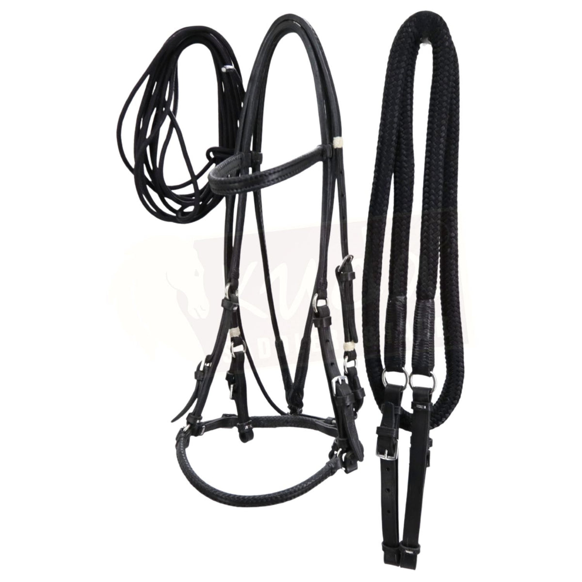 Black Leather Bridle Set with Reins & Nylon Pisador