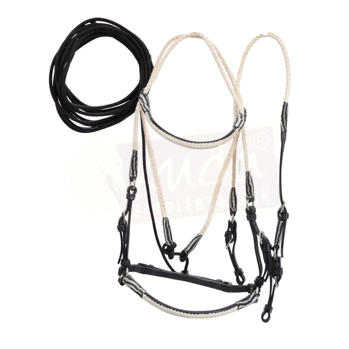 Fully Braided Rawhide Bridle Set with Bit Holder & Black Nylon Pisador