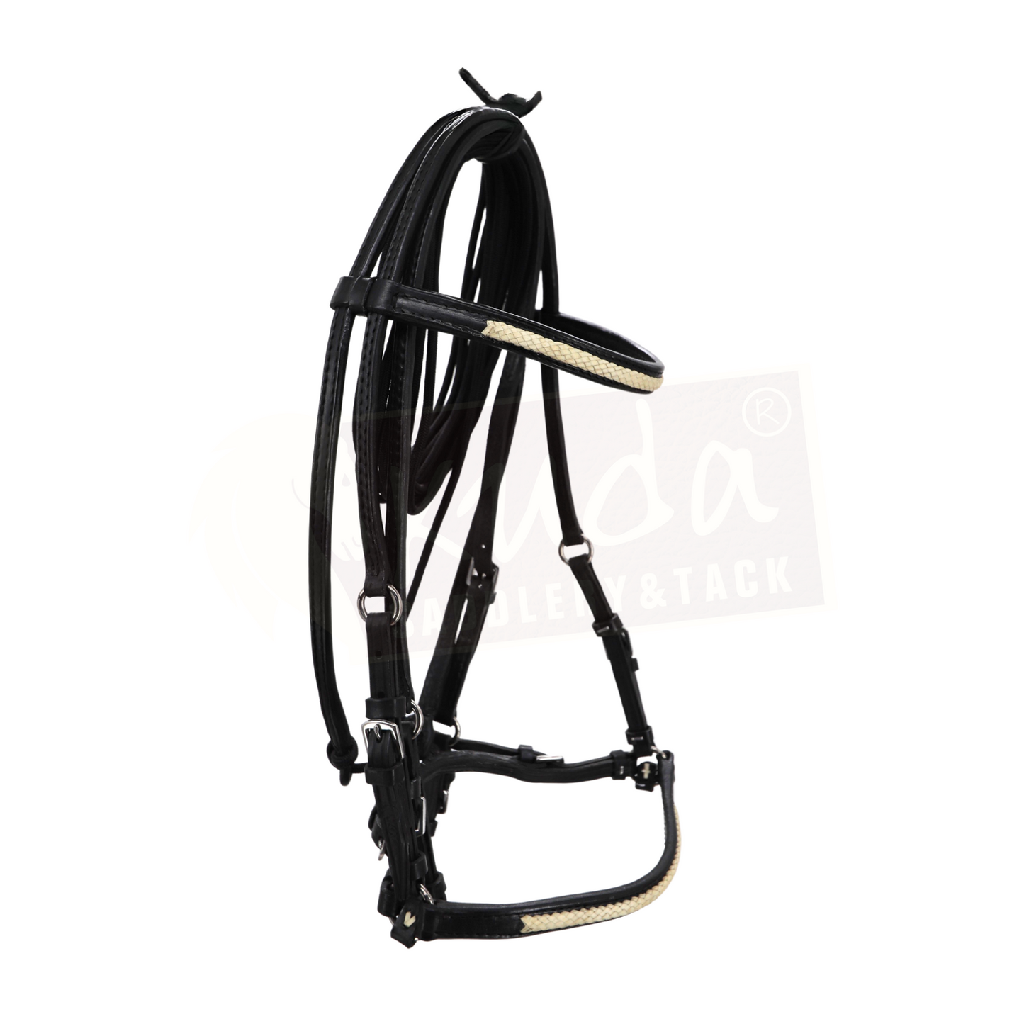 Black Leather Bridle with White Accents