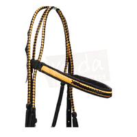 Premium Black Bridle with White & yellow Accents, and Matching Leather End Reins