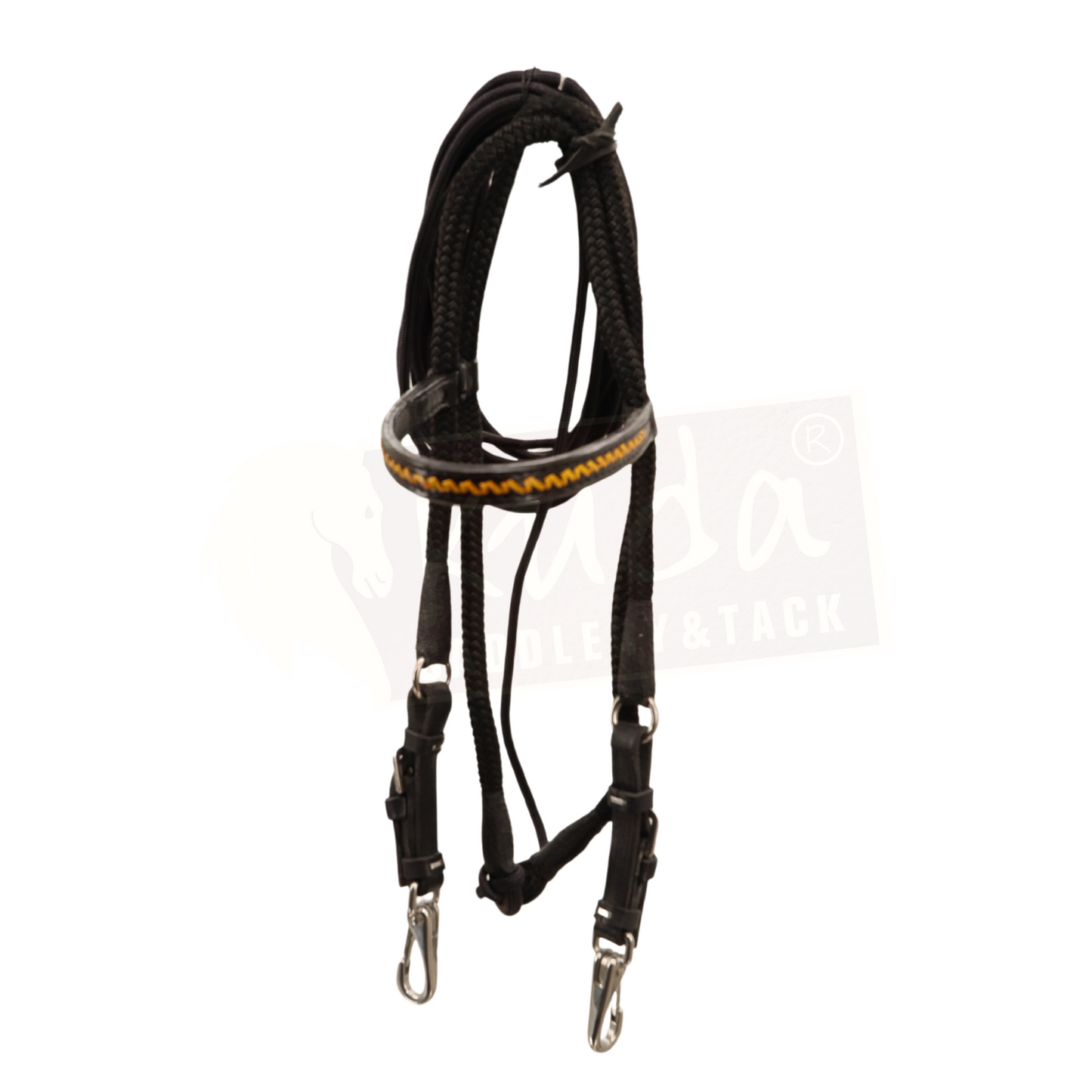 Black Nylon/Leather Headstall with Yellow Accents and S.S. Snaps