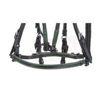 Black Leather Bridle with Dark Green Accents, and Matching Leather End Reins