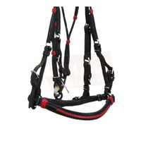 Premium Black Bridle with Red Accents and Matching Leather End Reins