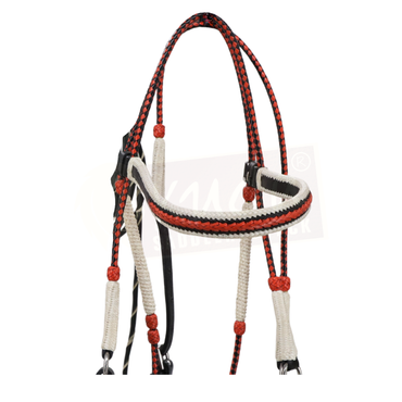 Premium Black Bridle with White & Orange Accents, and Matching Leather End Reins