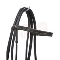 Black Leather Bridle with Dark Green Accents and Matching S.S. Snap Reins