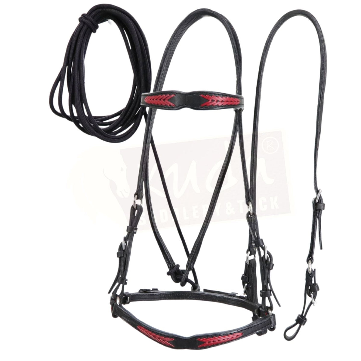 Bridle Black Leather Braided Red Leather Accents
