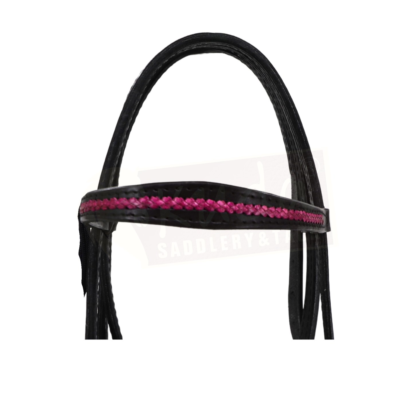 Black Leather Bridle with Braided Pink Accents