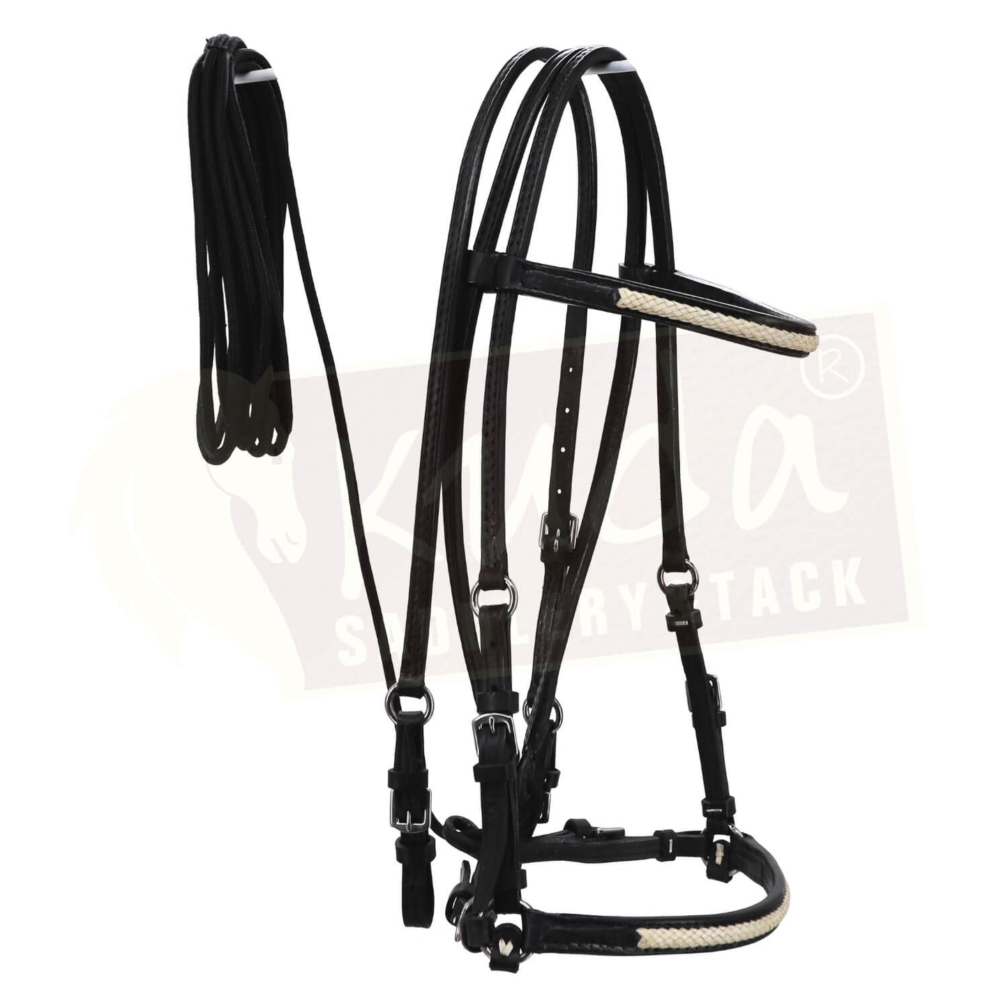 Black Leather Bridle with White Accents