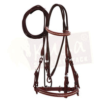 Brown Nylon/Leather - Training/Bitless Bridle with White Accents