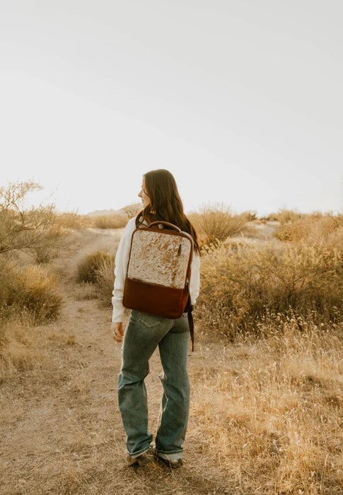 THE SAVANNA - High-quality smooth Black leather backpack and Speckled Genuine Cowhide