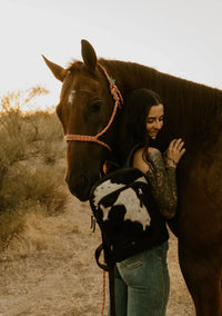 THE SAVANNA - High-quality smooth Black leather backpack and Speckled Genuine Cowhide