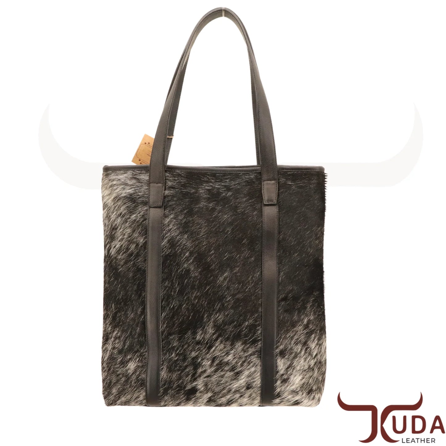 THE JULES – High-quality smooth Black leather shoulder bag with Black & White Speckled Genuine Cowhide and smooth Black leather straps