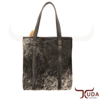 THE JULES – High-quality smooth Black leather shoulder bag with Black & White Speckled Genuine Cowhide and smooth Black leather straps