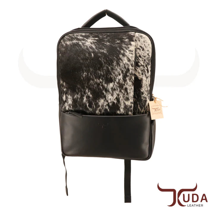 THE SAVANNA - High-quality smooth Black leather backpack and Speckled Genuine Cowhide