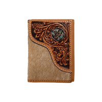 Men's Nocona Tan Bifold Calf Hair and Tooled Leather Overlay Wallet N500048908