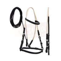 Brida trenzada de cuero crudo con detalles negros y portabrocas a juego