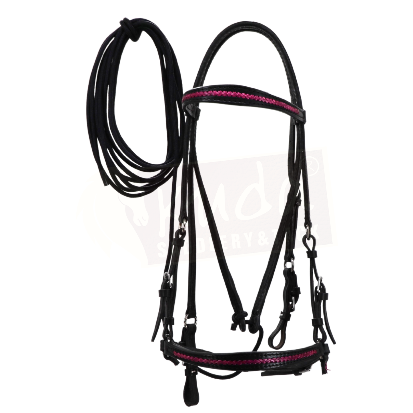 Black Leather Bridle with Braided Pink Accents