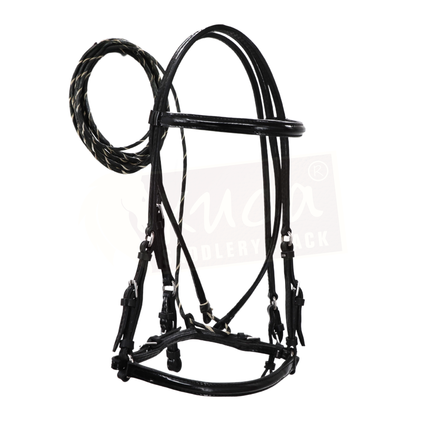 Black Leather Plain Show Bridle with Leather Pisador