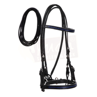 Black Leather Bridle with Braided blue Accents