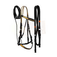Premium Black Bridle with White & yellow Accents, and Matching Leather End Reins